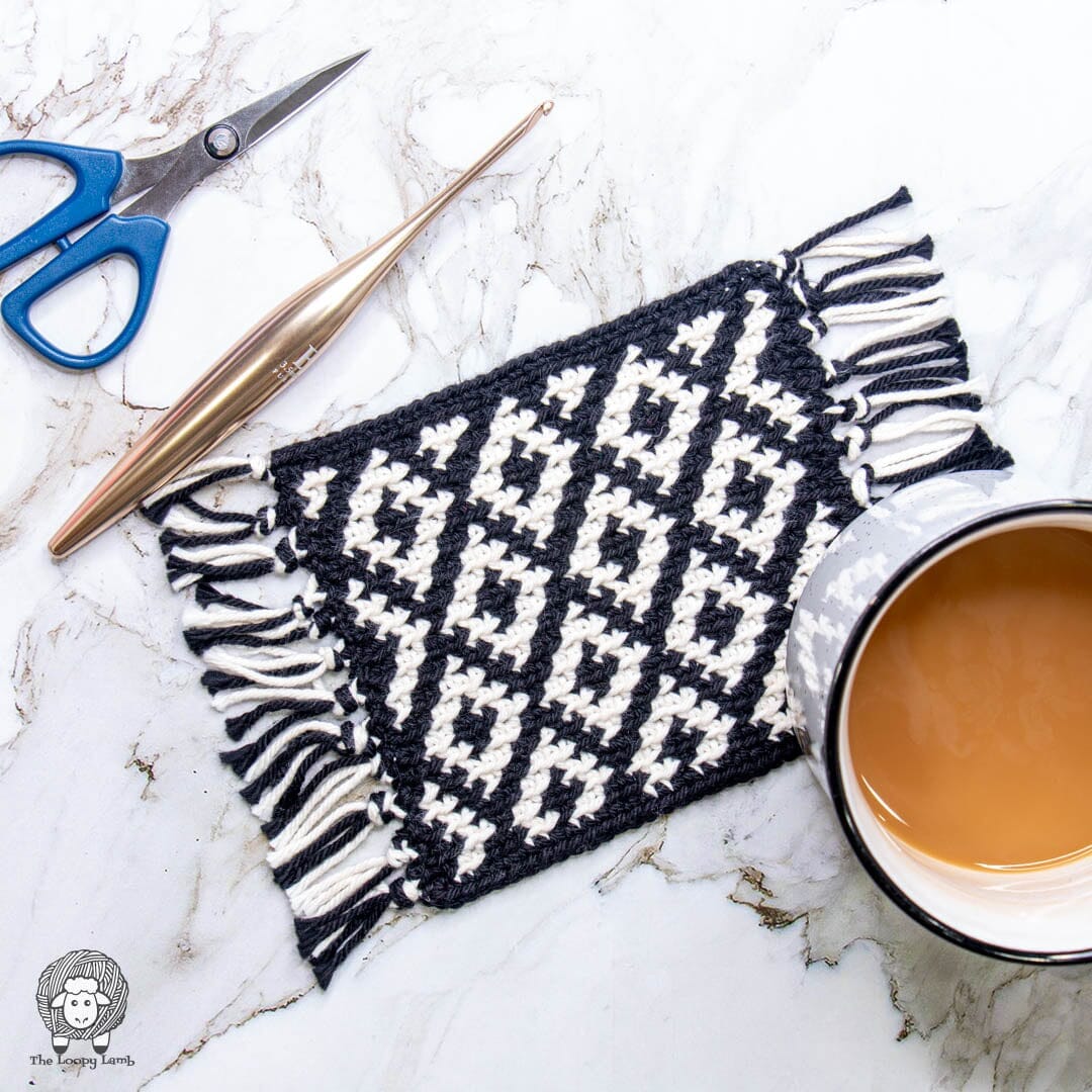 Free Tapestry Crochet Pattern: Dazzling Diamonds Crochet Coaster