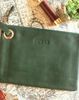 Blair Leather Hook Clutch Leather Accessories FurlsCrochet Evergreen 